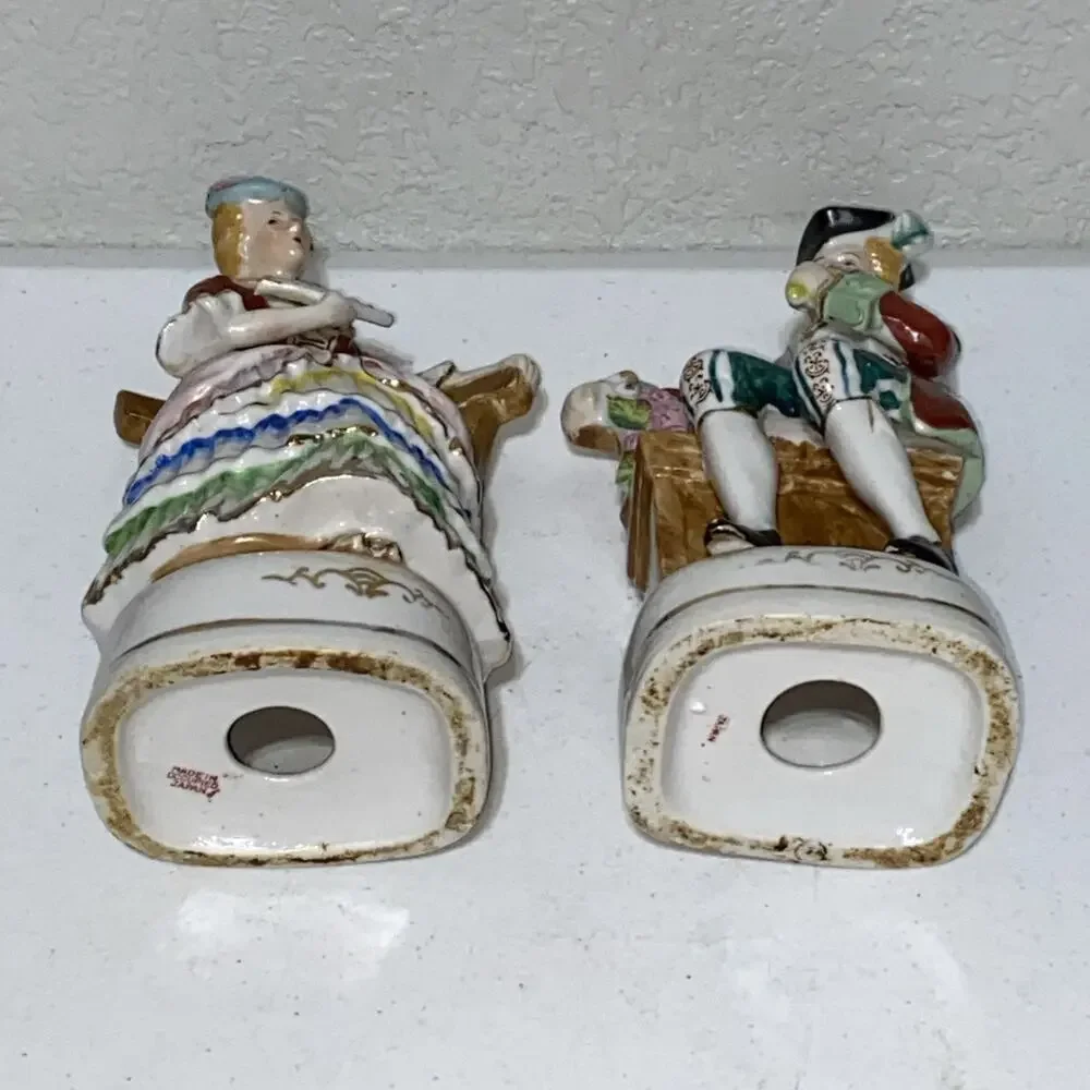 VTG Made In Occupied Japan Seated Man Woman Victorian‎ Couple Figurine Pair 9”